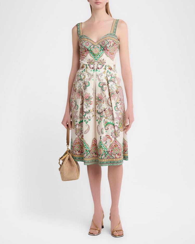 paisley cotton sweetheart midi dress
