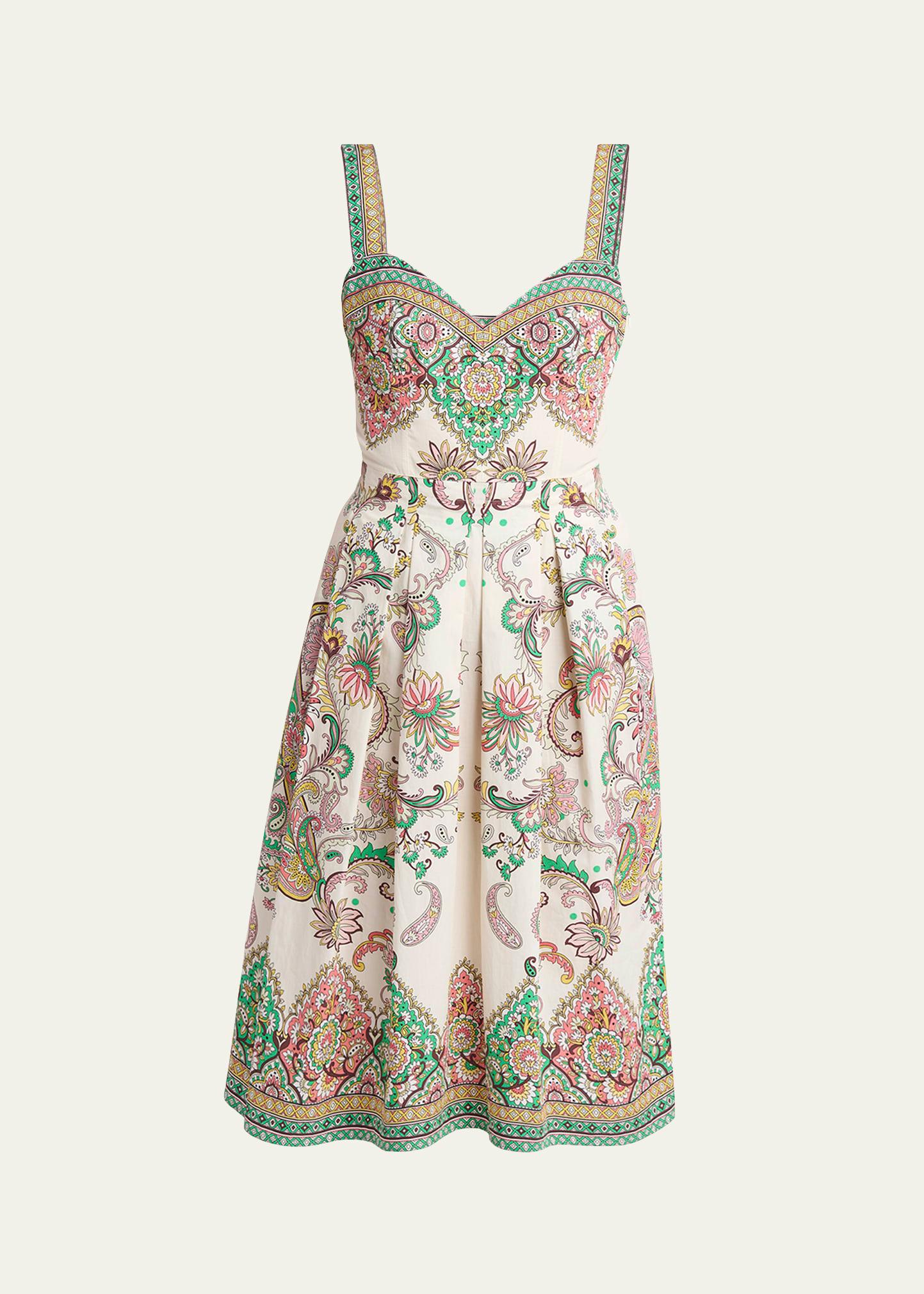 paisley cotton sweetheart midi dress