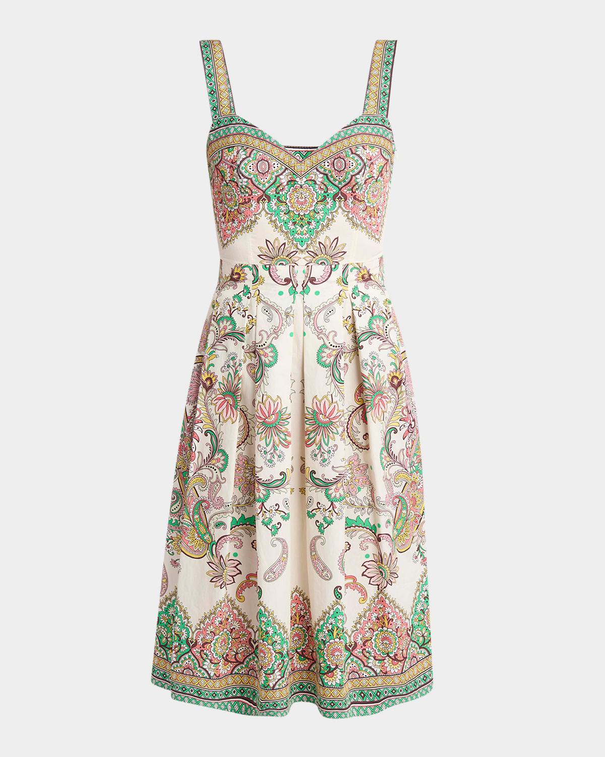 paisley cotton sweetheart midi dress