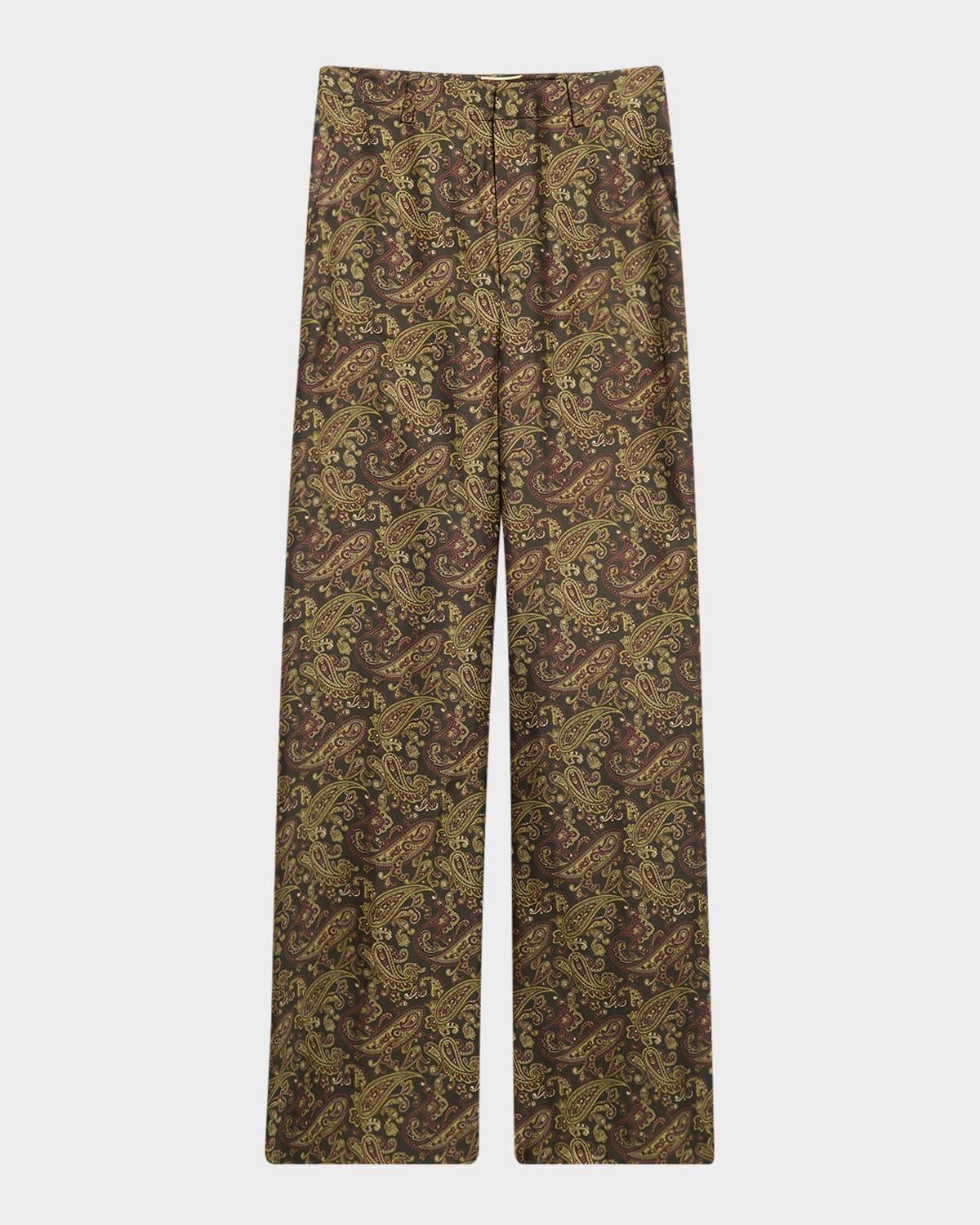 paisley fluid twill straight-leg pants