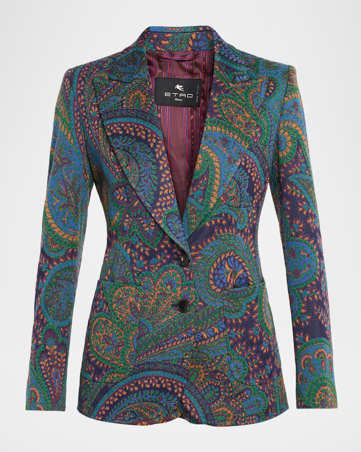 paisley green knit jacquard single-breasted jacket