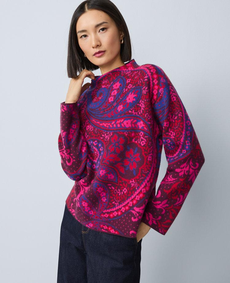 paisley jacquard mock neck sweater