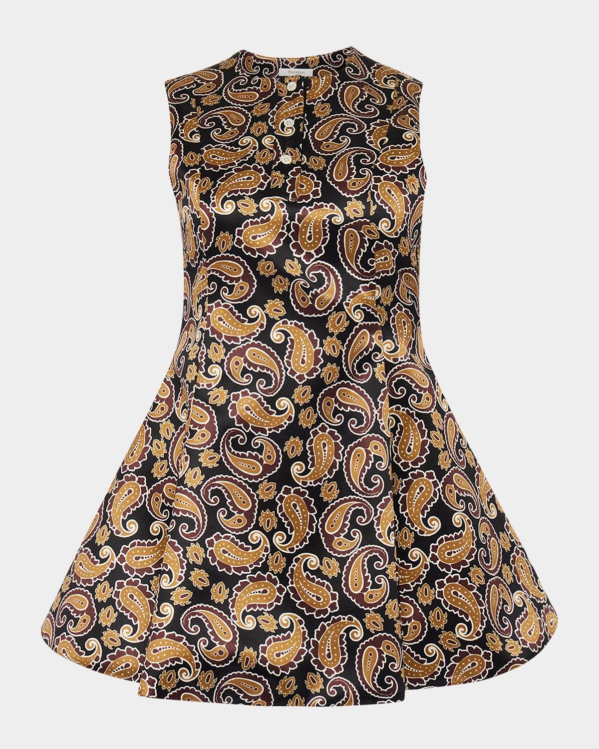 paisley-print sleeveless mini henley dress