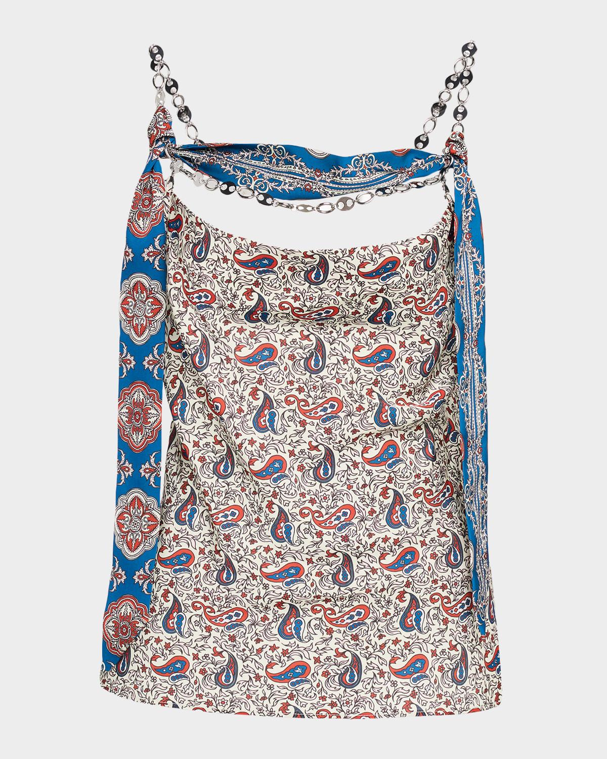 paisley satin cowl-neck chain cami