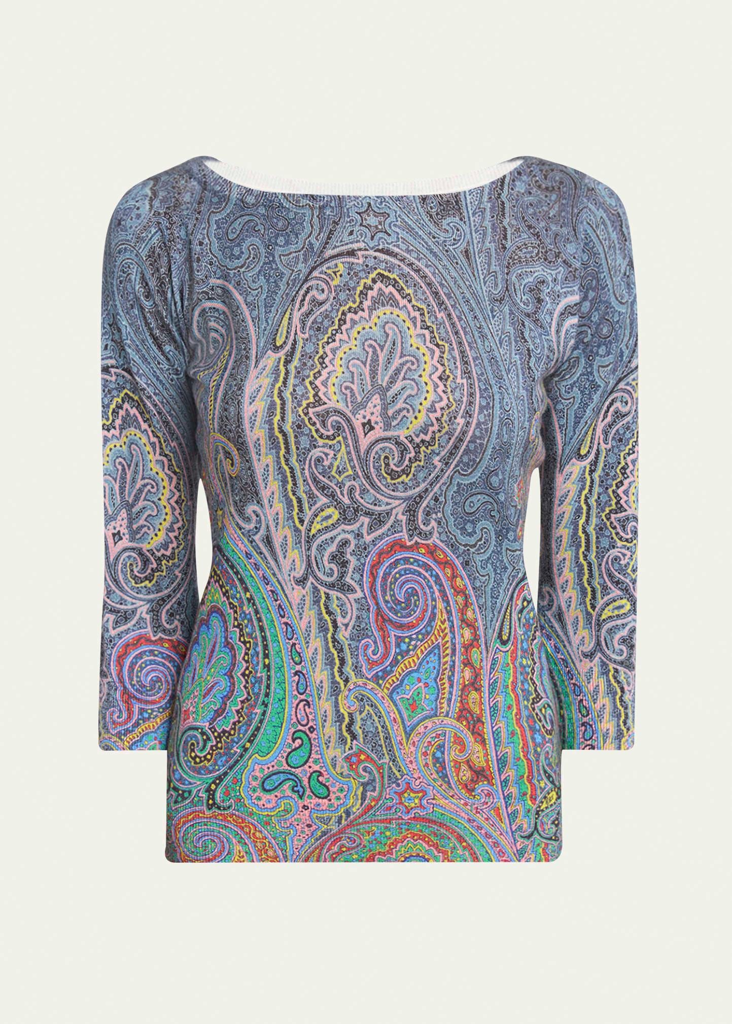 paisley three-quarter sleeve cashmere top