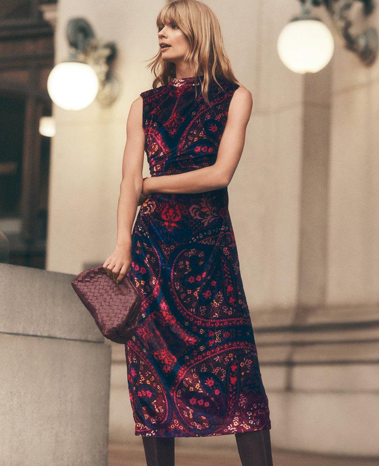 paisley velvet midi dress