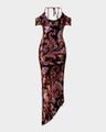 paisley velvet off-the-shoulder asymmetric dress