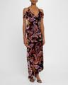 paisley velvet off-the-shoulder asymmetric dress