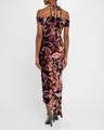 paisley velvet off-the-shoulder asymmetric dress