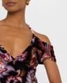 paisley velvet off-the-shoulder asymmetric dress