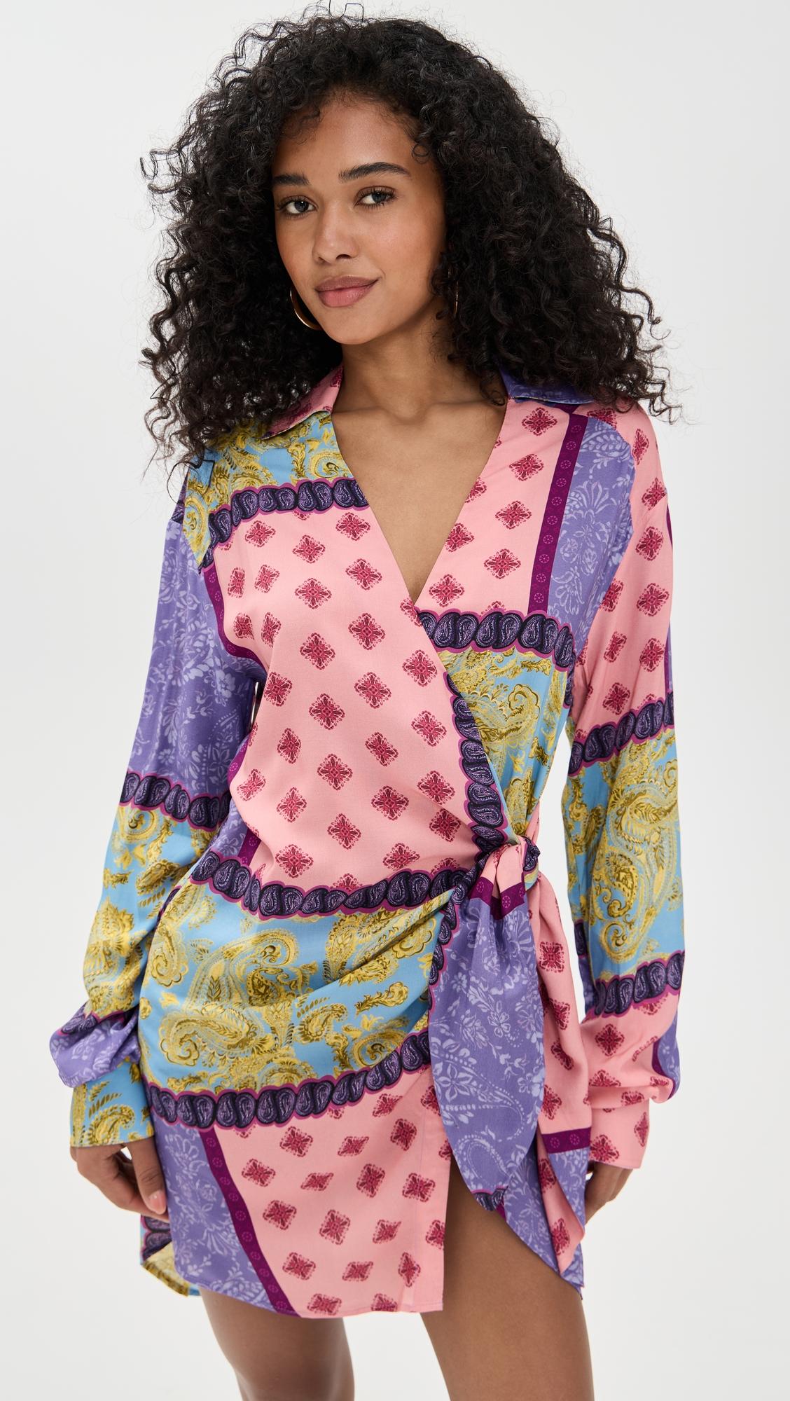 paisley wrap mini dress