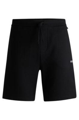 pajama shorts with embroidered logo- black men's nightwear