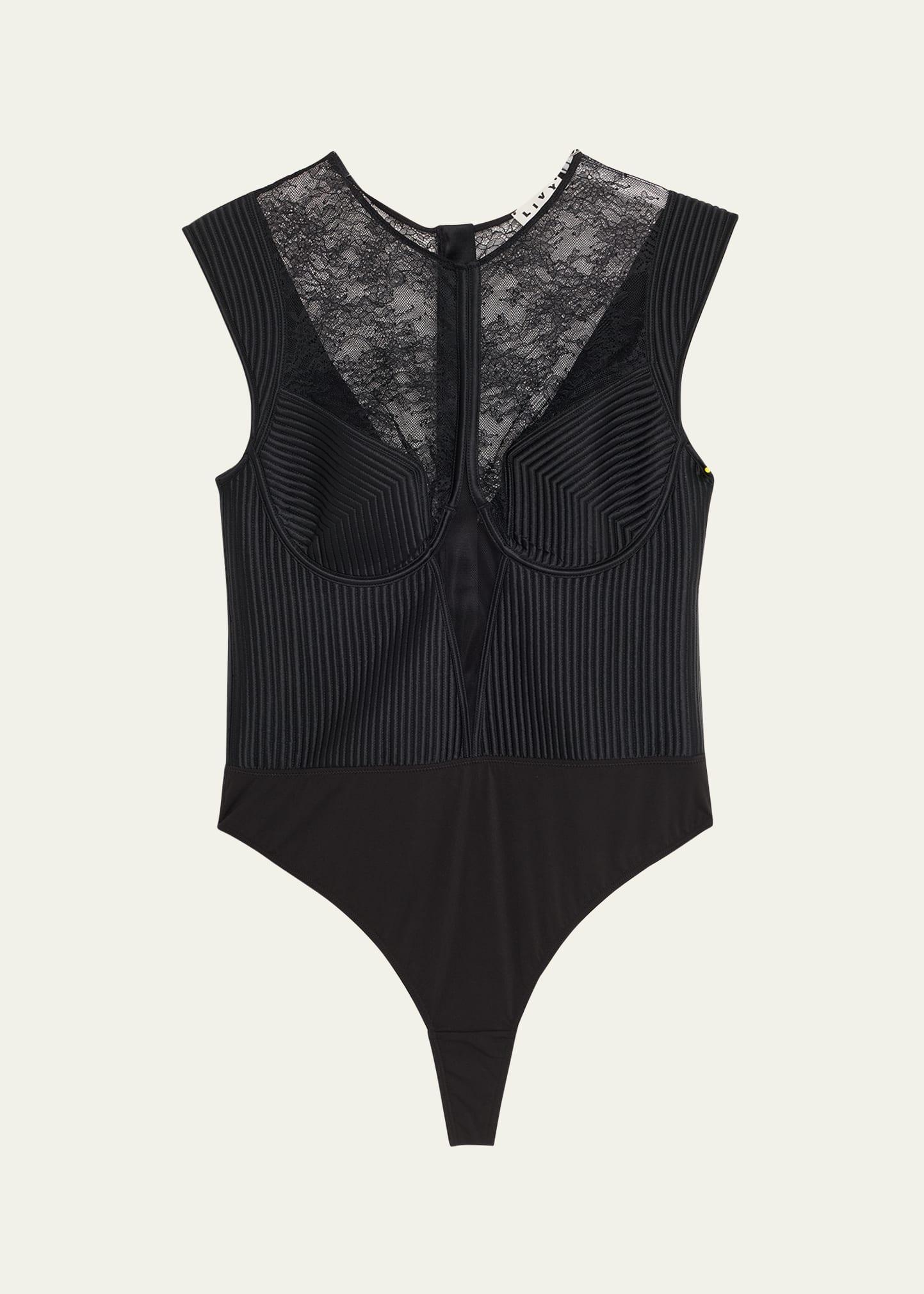 palace quilted satin & floral lace bodysuit