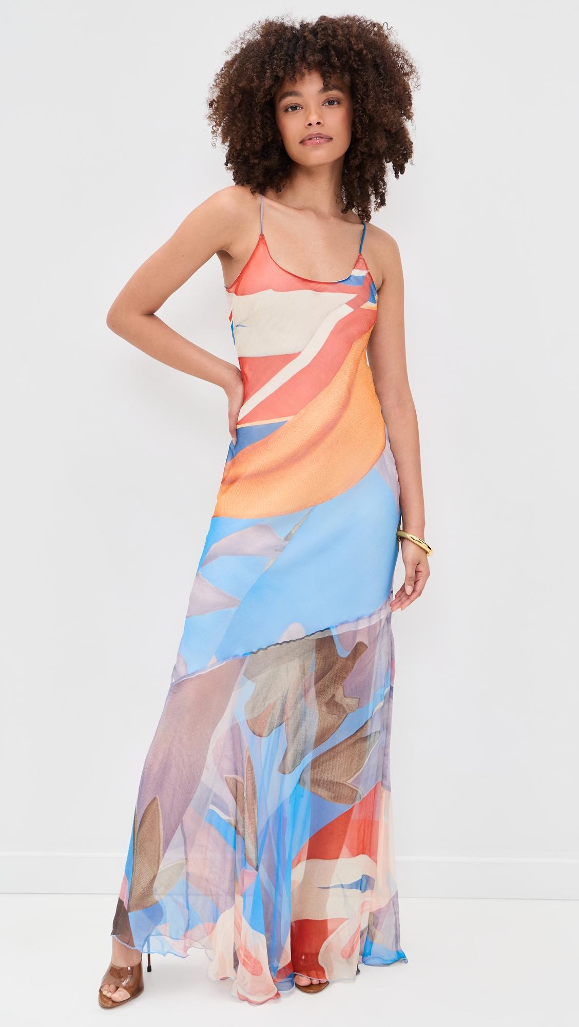 palenque flores silk chiffon long dress