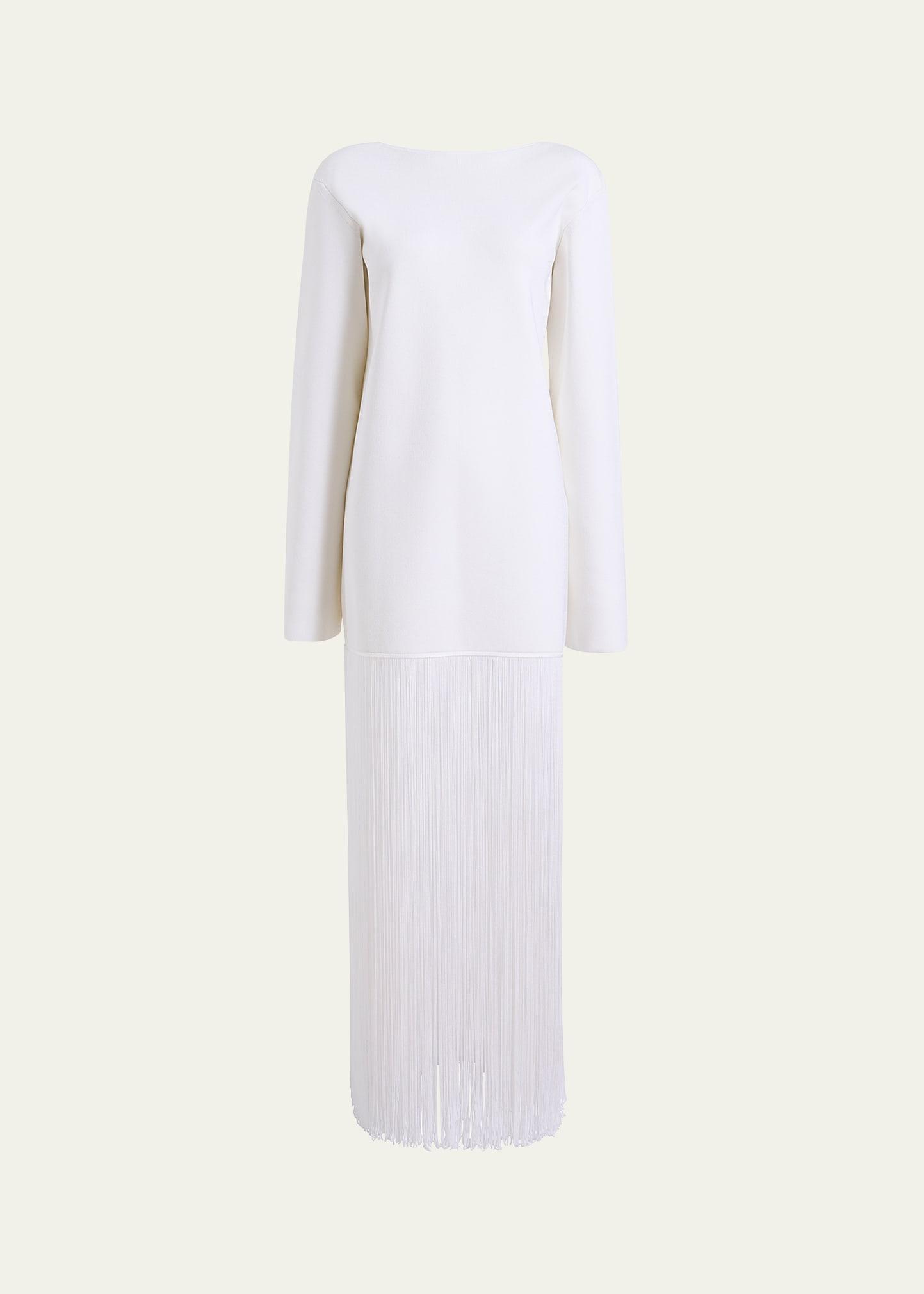 paley long-sleeve fringe backless maxi dress