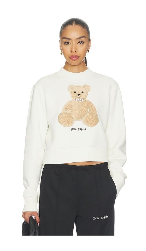 palm angels bear fitted crew sweatshirt in white.