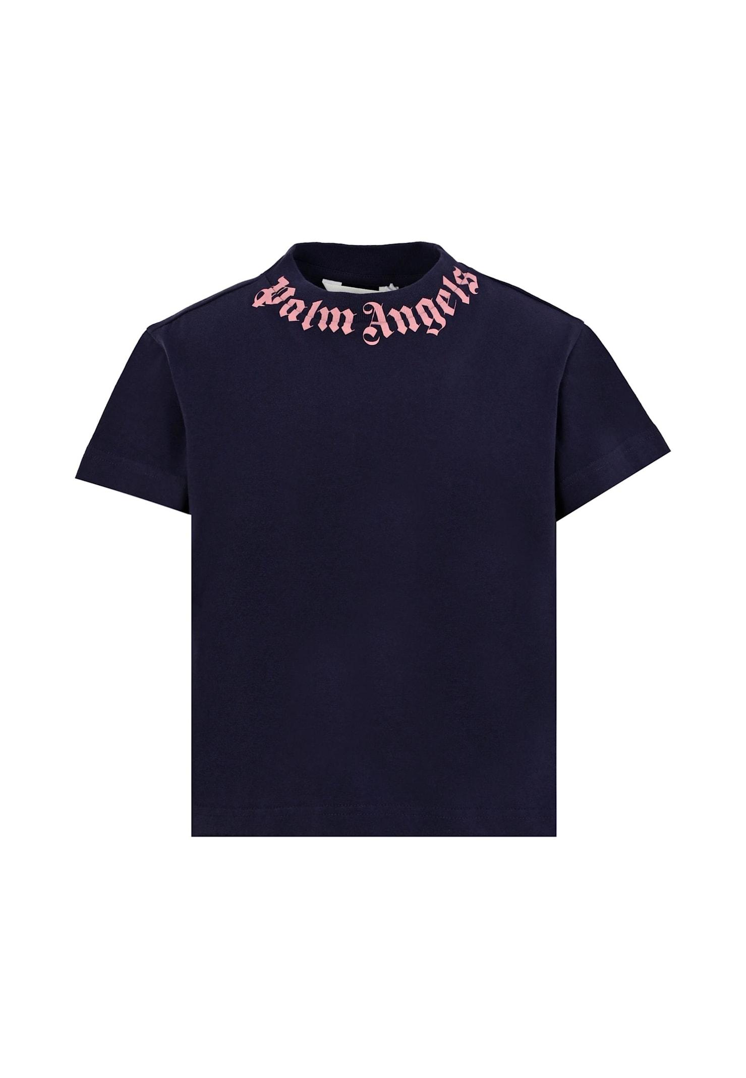palm angels blue t-shirt for girl with logo