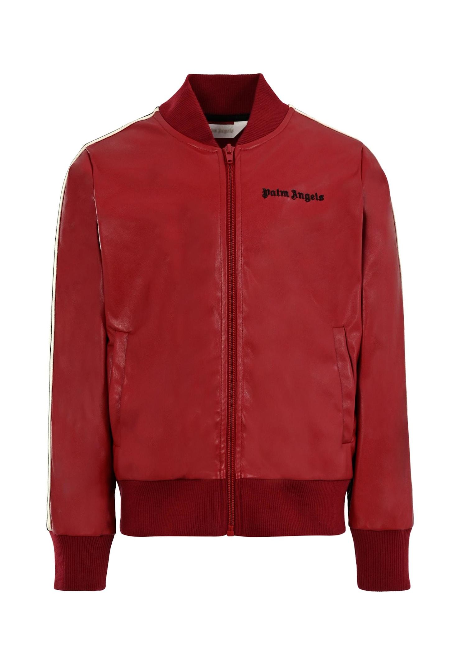 palm angels burgundy bomber jacket for girl with logo