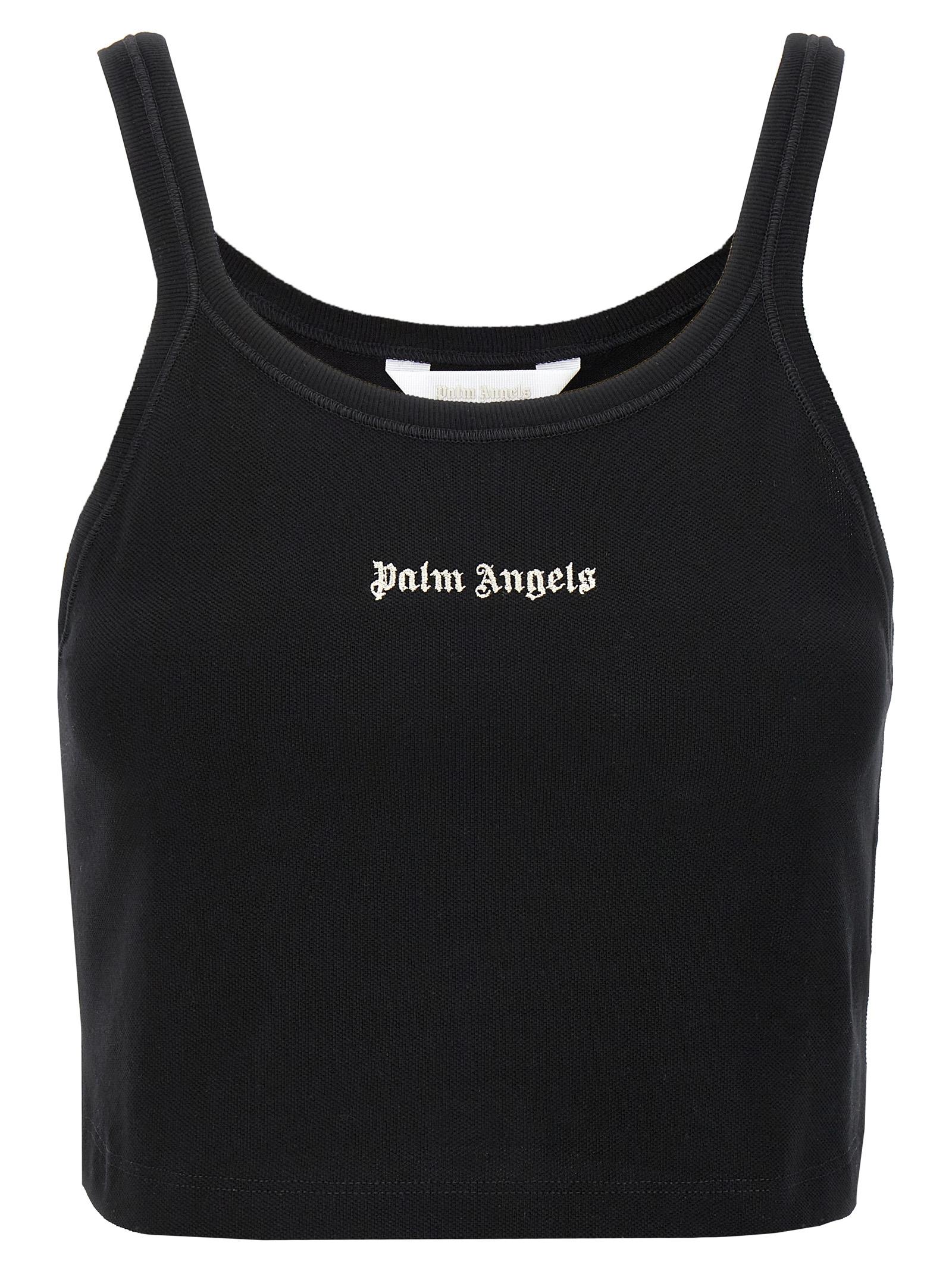 palm angels classic logo tank top white/black cotton tops - women