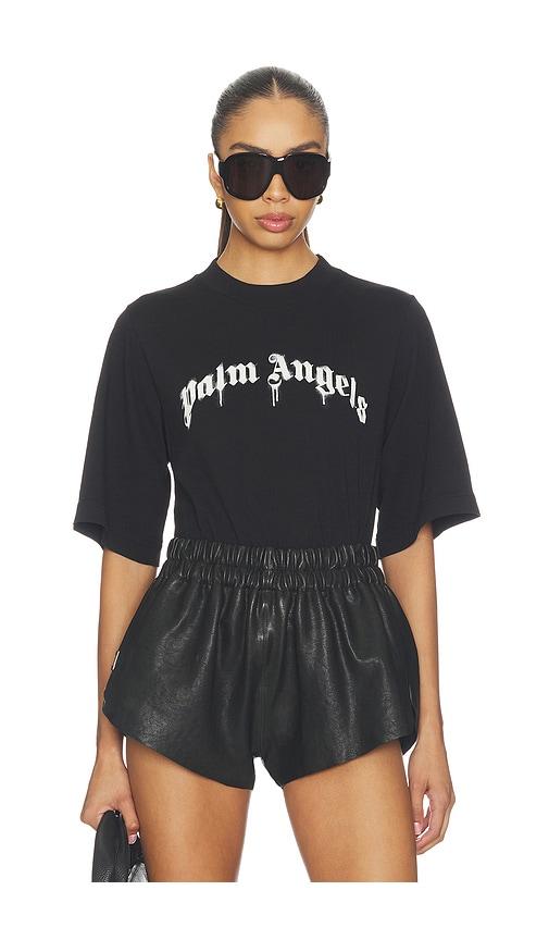 palm angels curved logo boxy tee in black.
