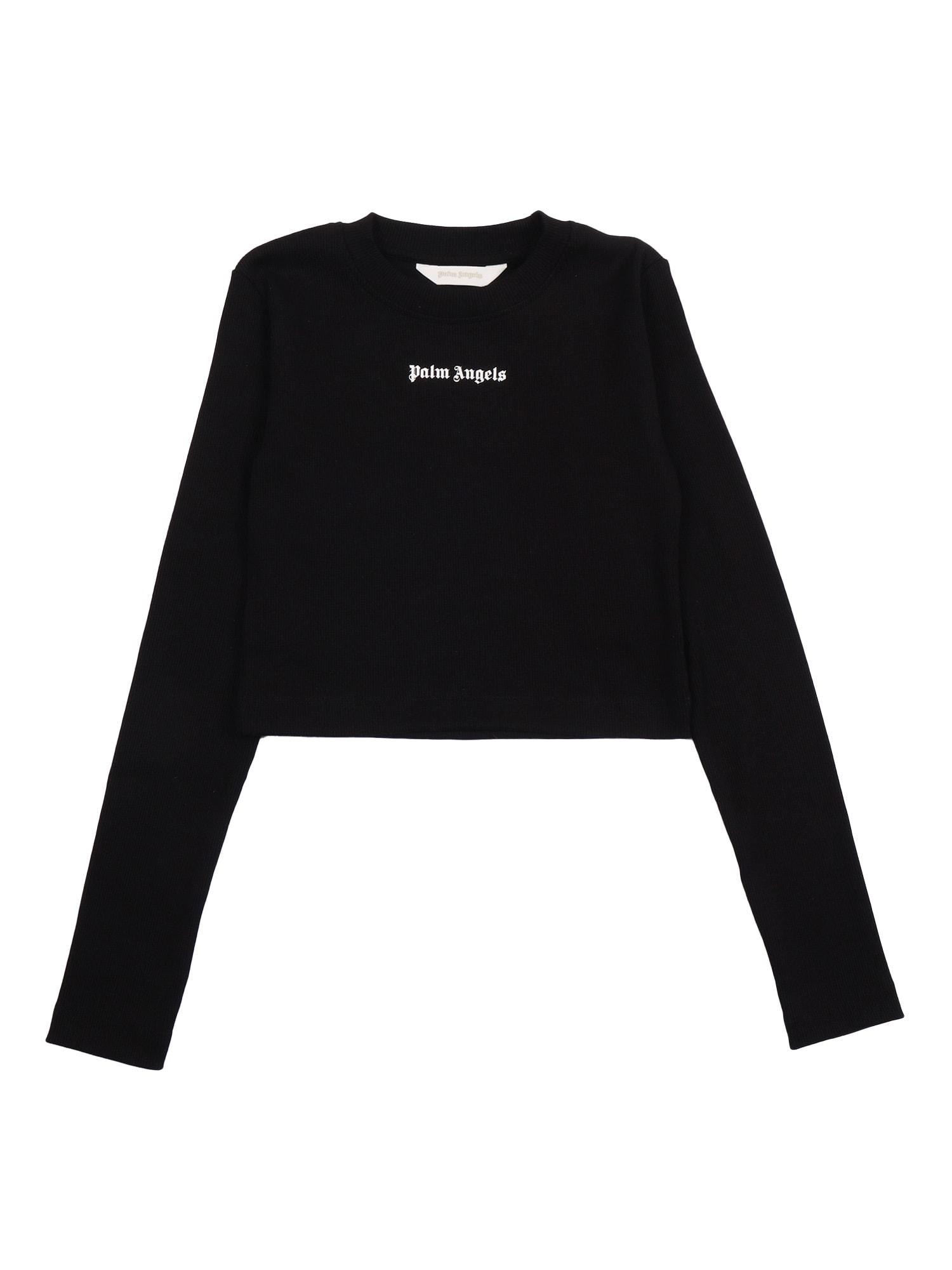 palm angels logo rib baby tee l/s black - off white