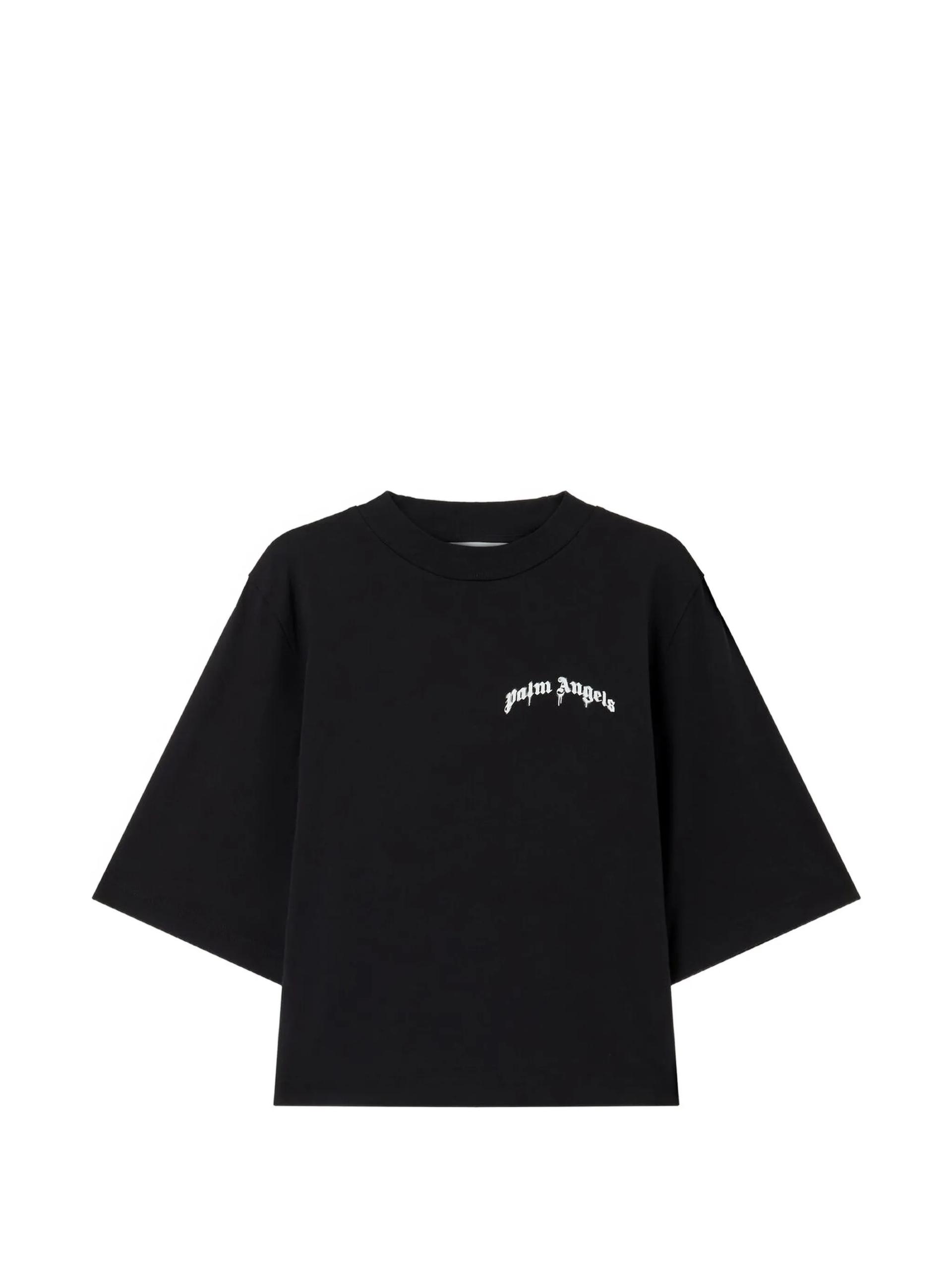 palm angels mini curved logo boxy tee black t-shirt - women