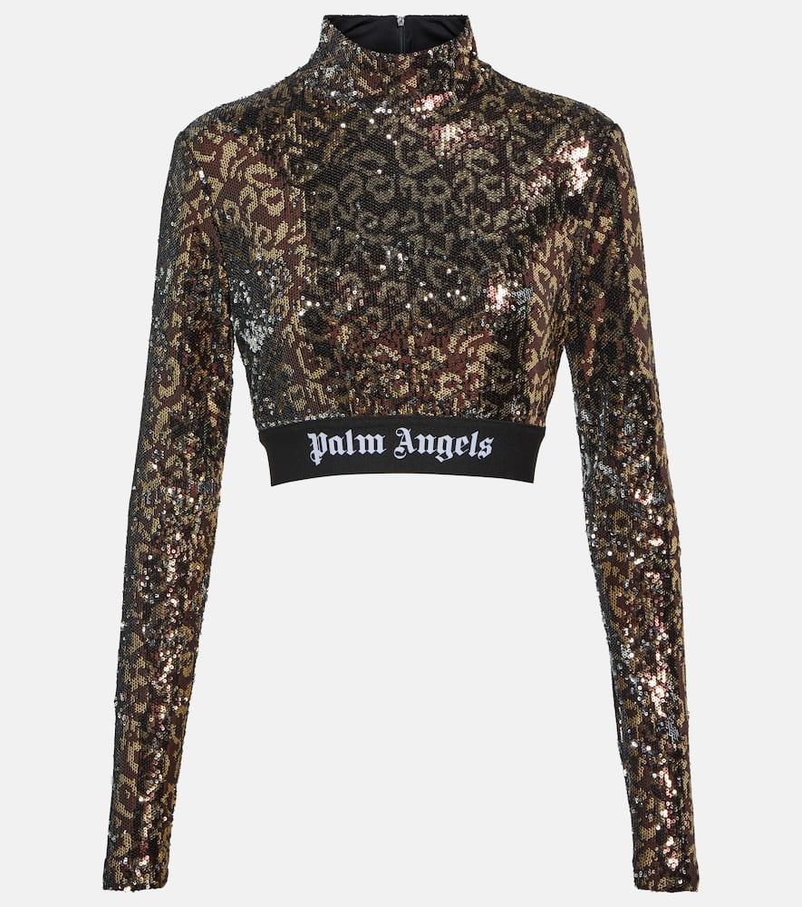 palm angels mockneck sequined crop top