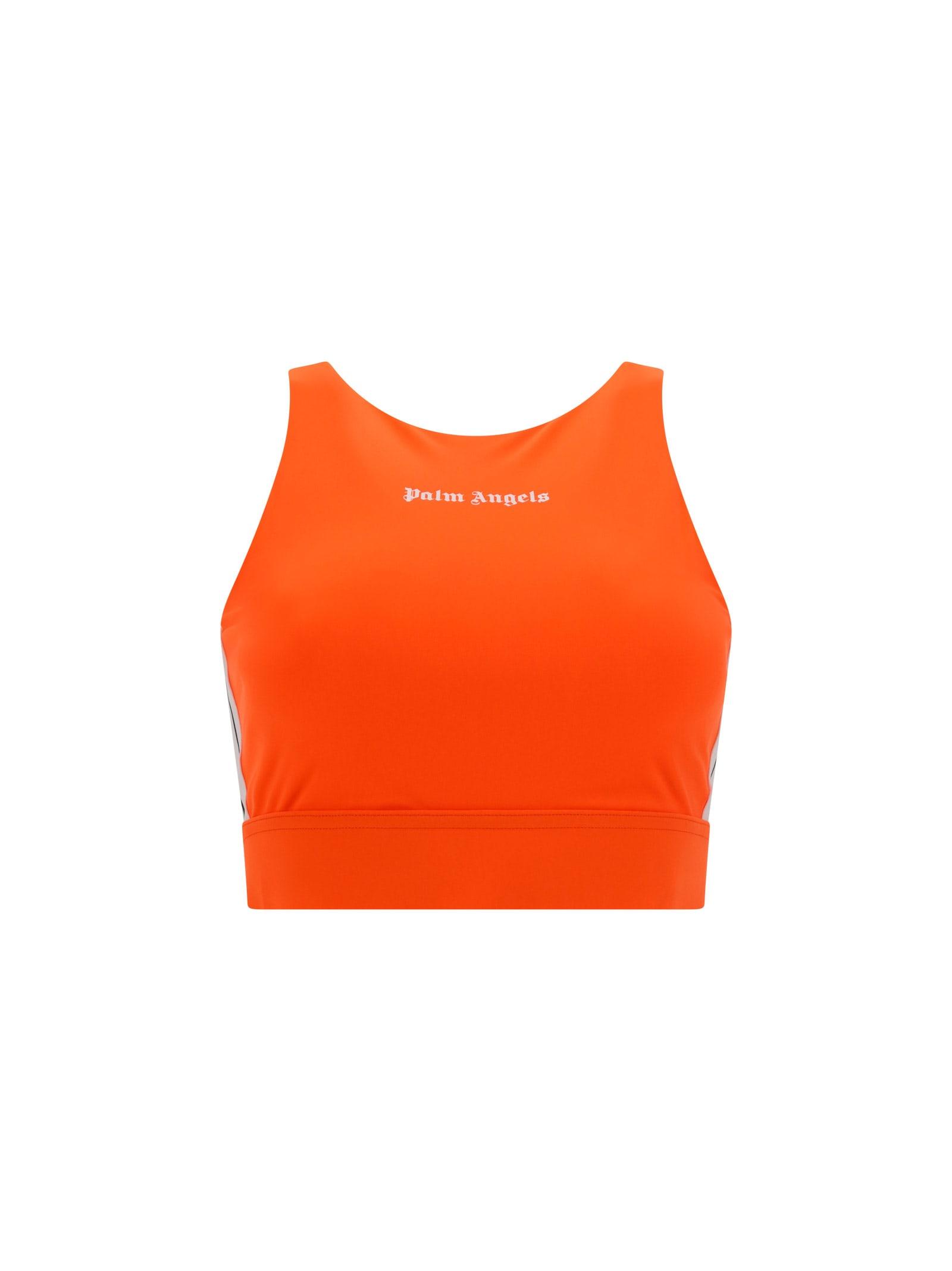 palm angels orange sports top with logo and side bands in contrast