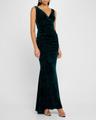 palm leaf velvet sleeveless gown