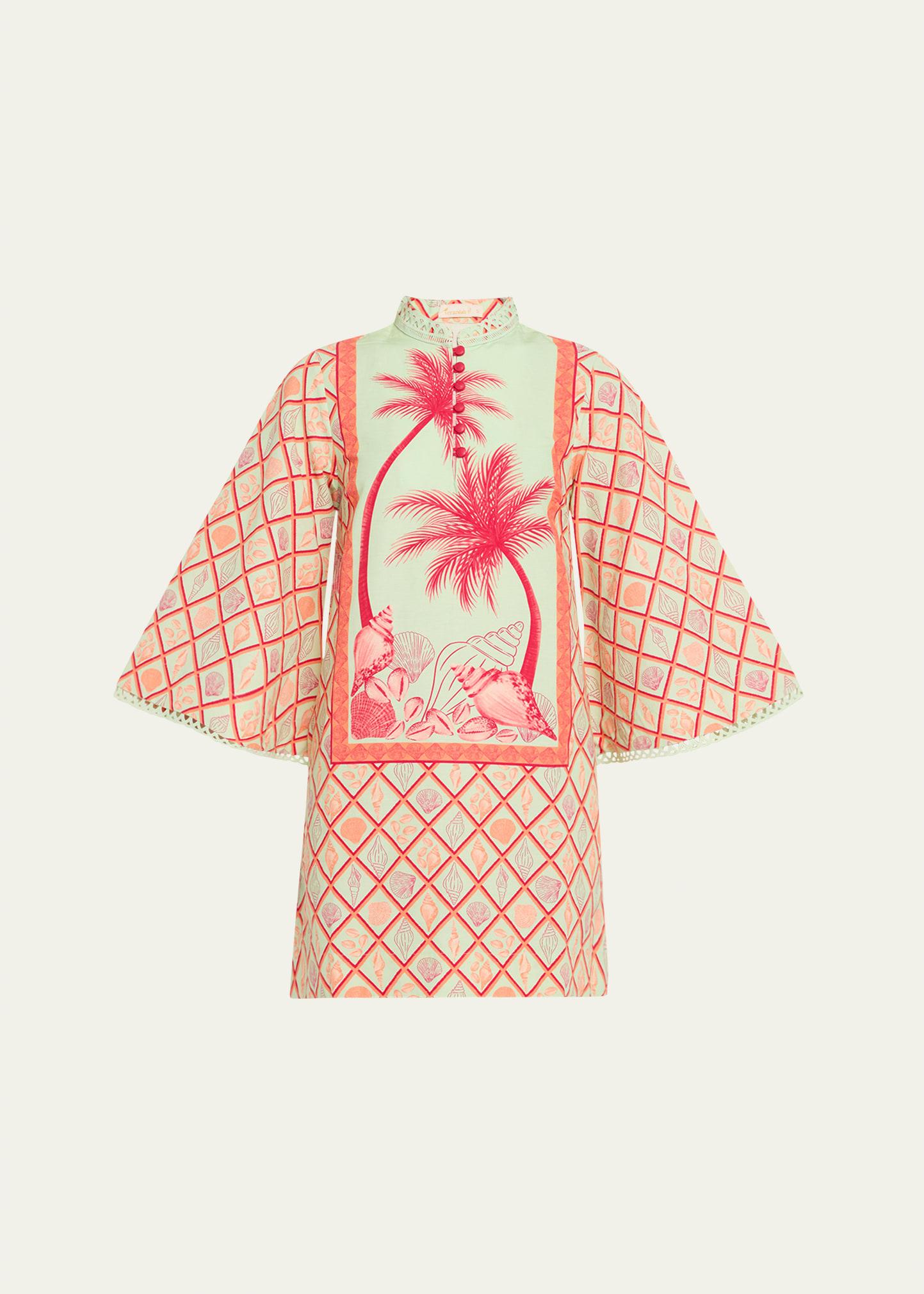 palm panel mini kaftan dress
