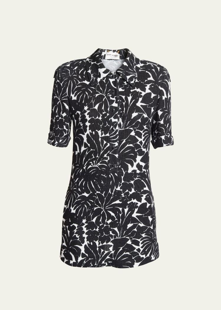 palm print collared mini dress