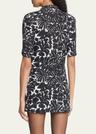 palm print collared mini dress