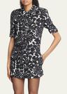palm print collared mini dress