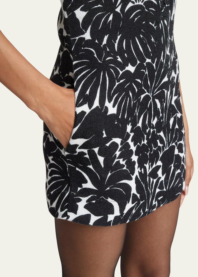 palm print collared mini dress