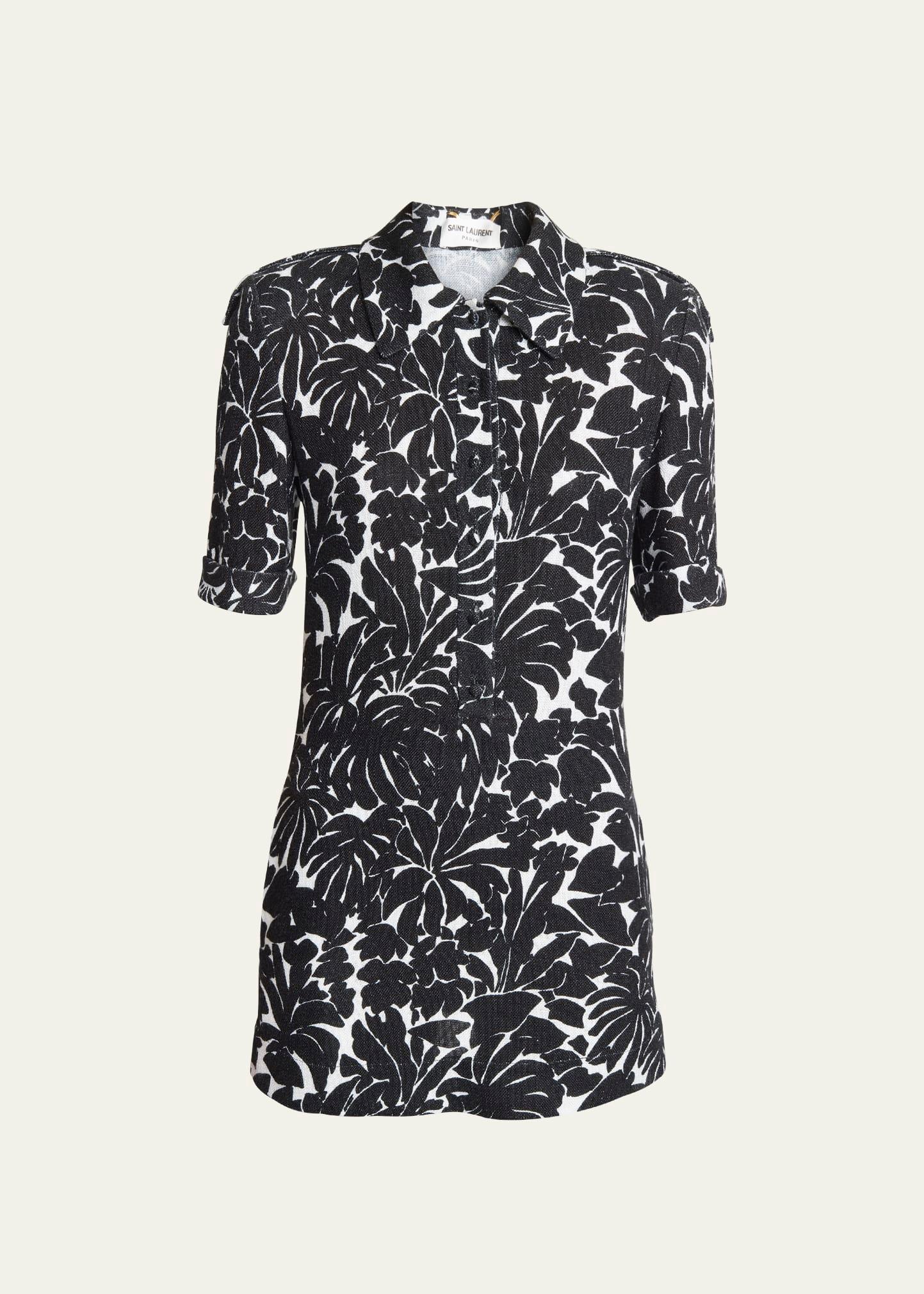 palm print collared mini dress