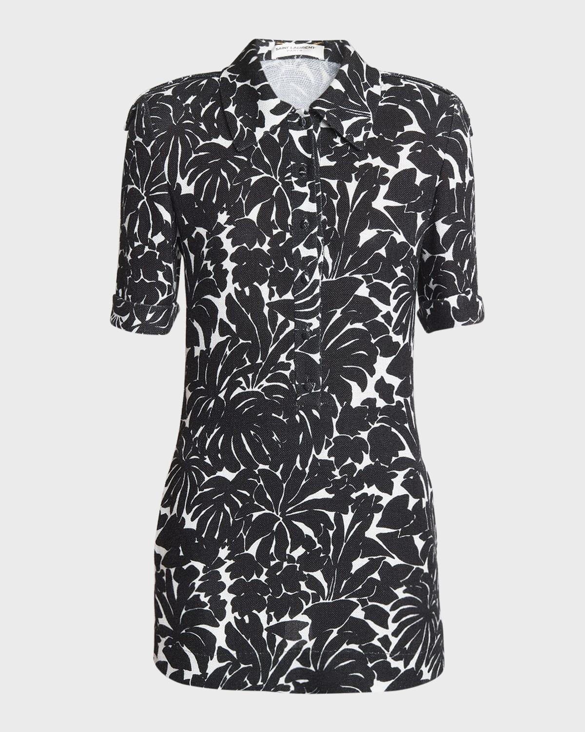palm print collared mini dress