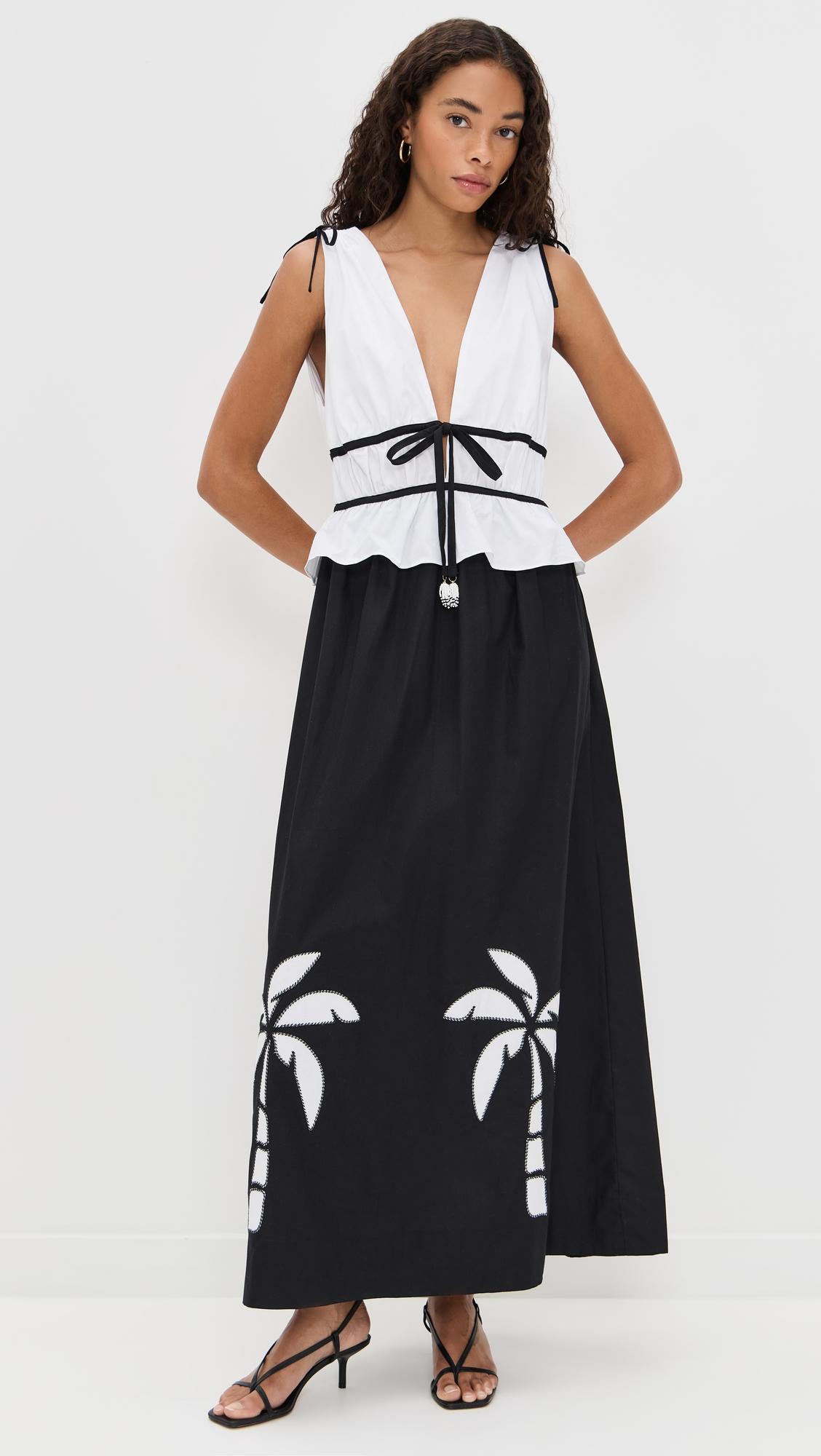 palm tree embroidery maxi dress
