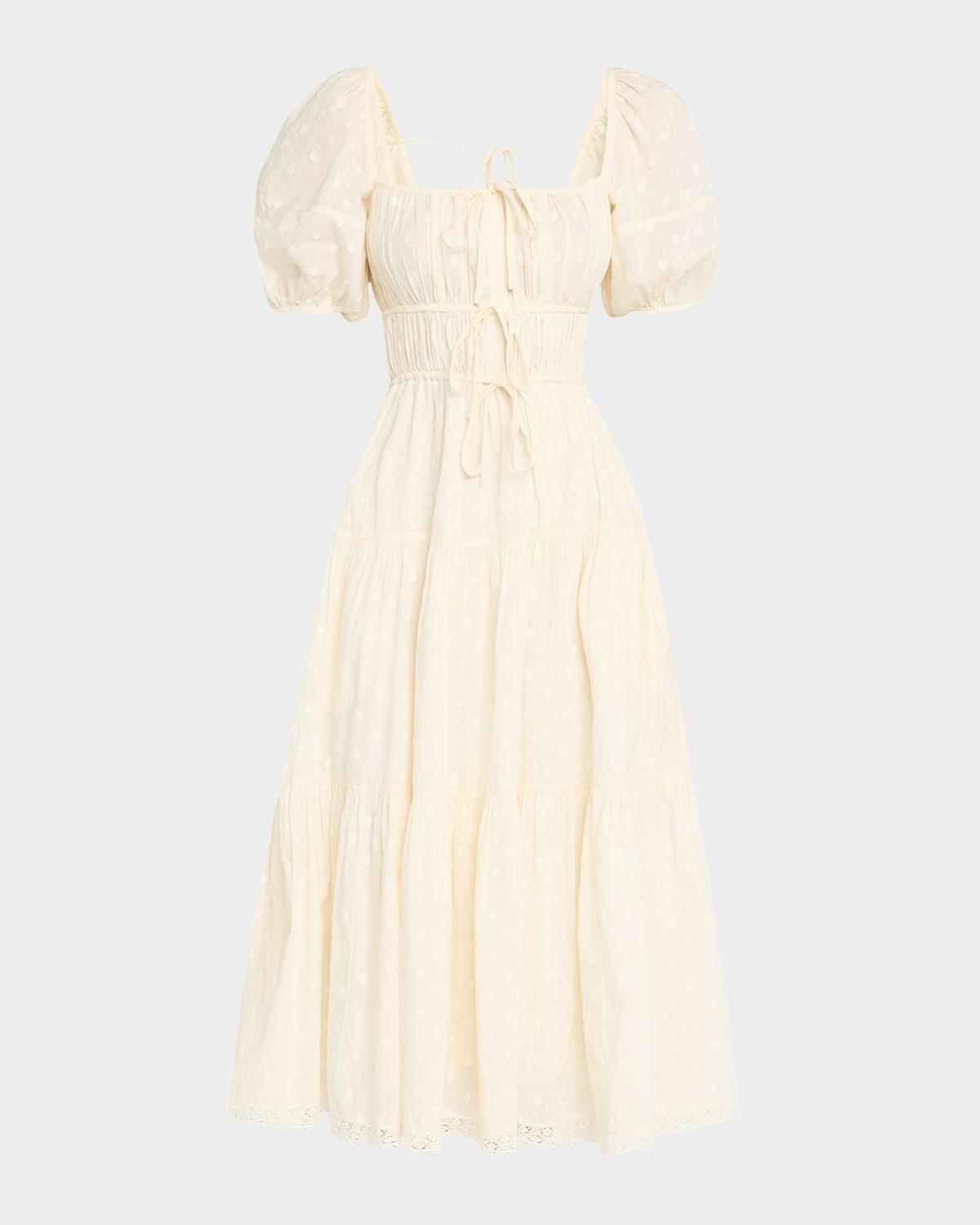 palma polka dot puff-sleeve midi dress