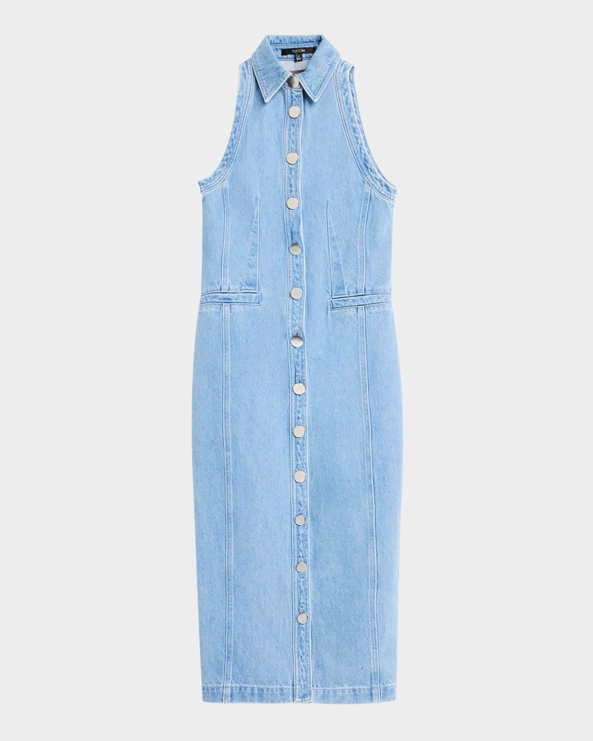 palmer button-front denim midi dress