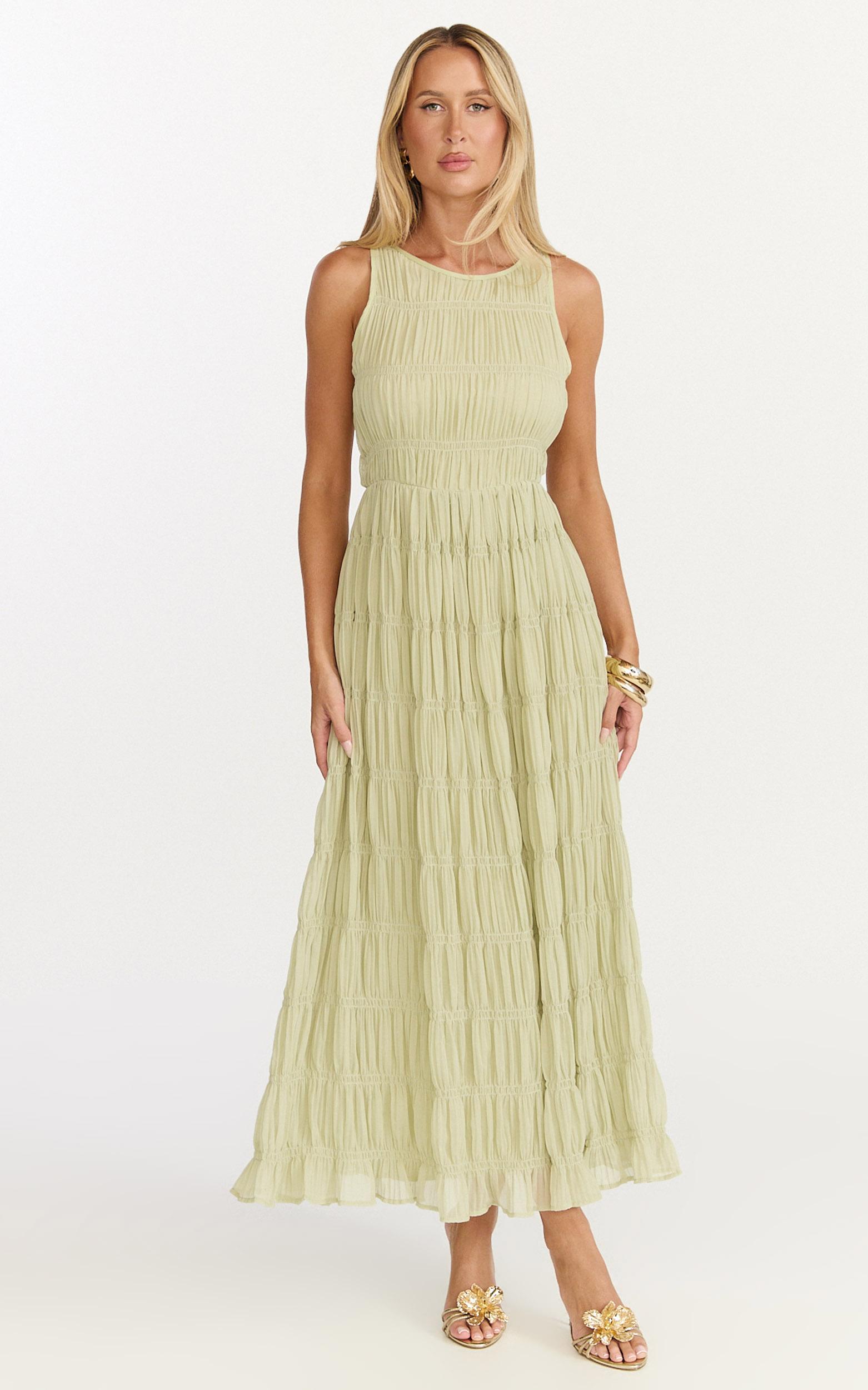 paloma maxi dress - ruched shift dress in sage