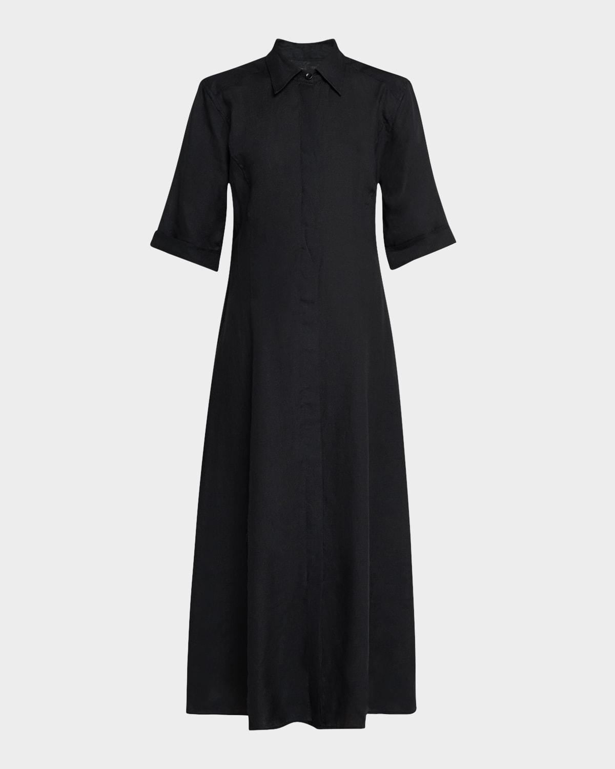 paneled a-line organic linen maxi shirtdress