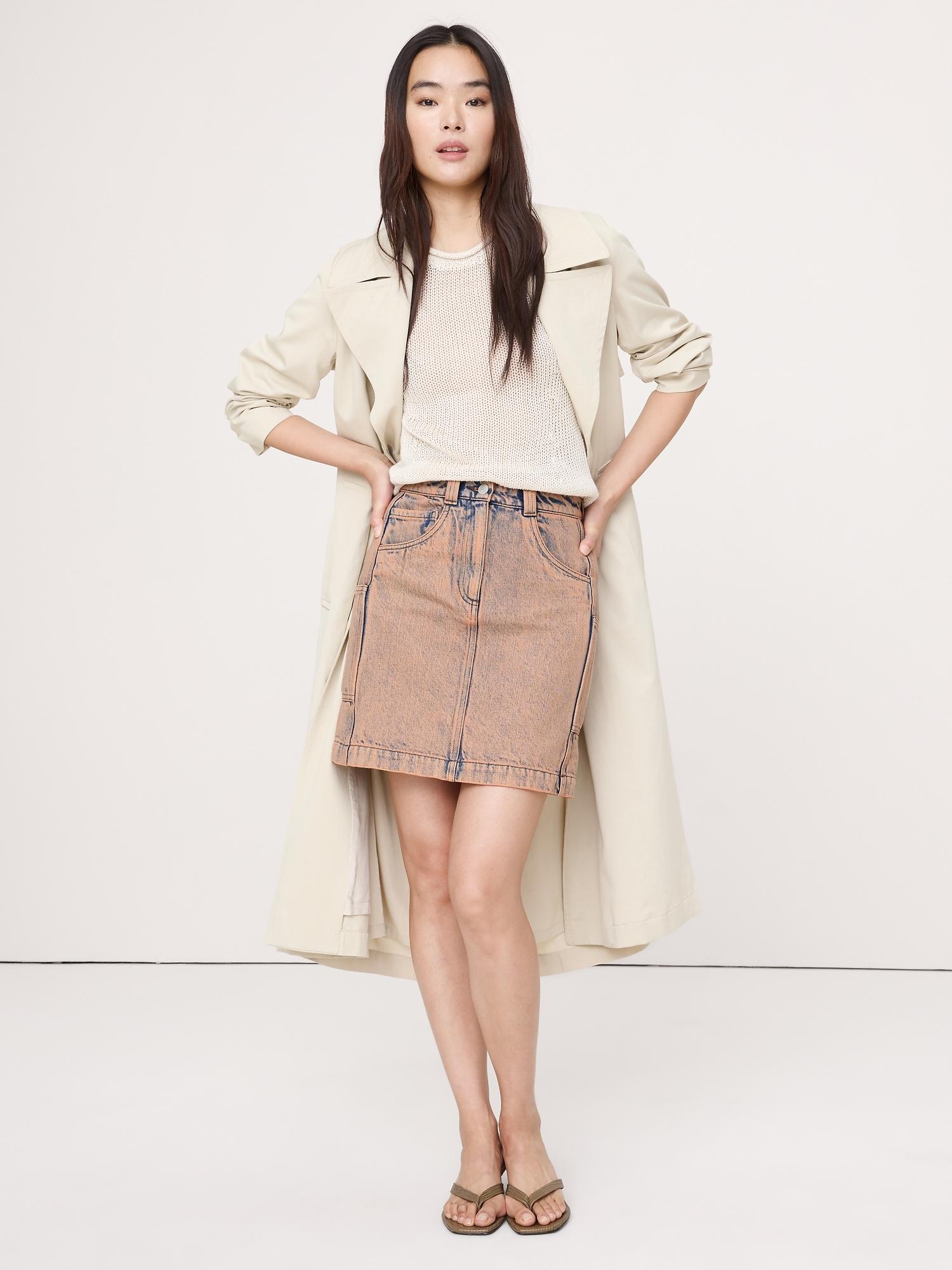 paneled denim mini skirt