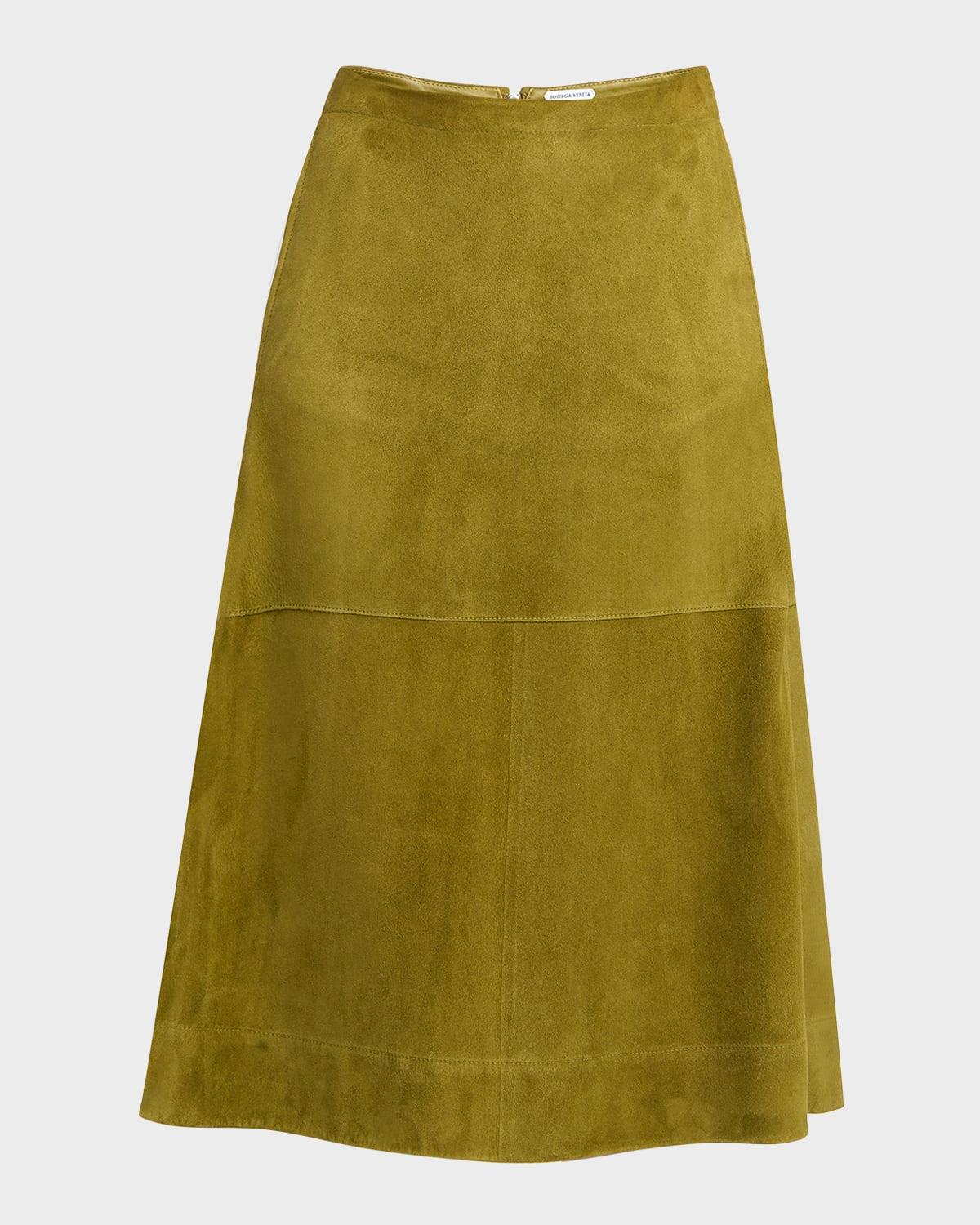 paneled suede knee-length skirt