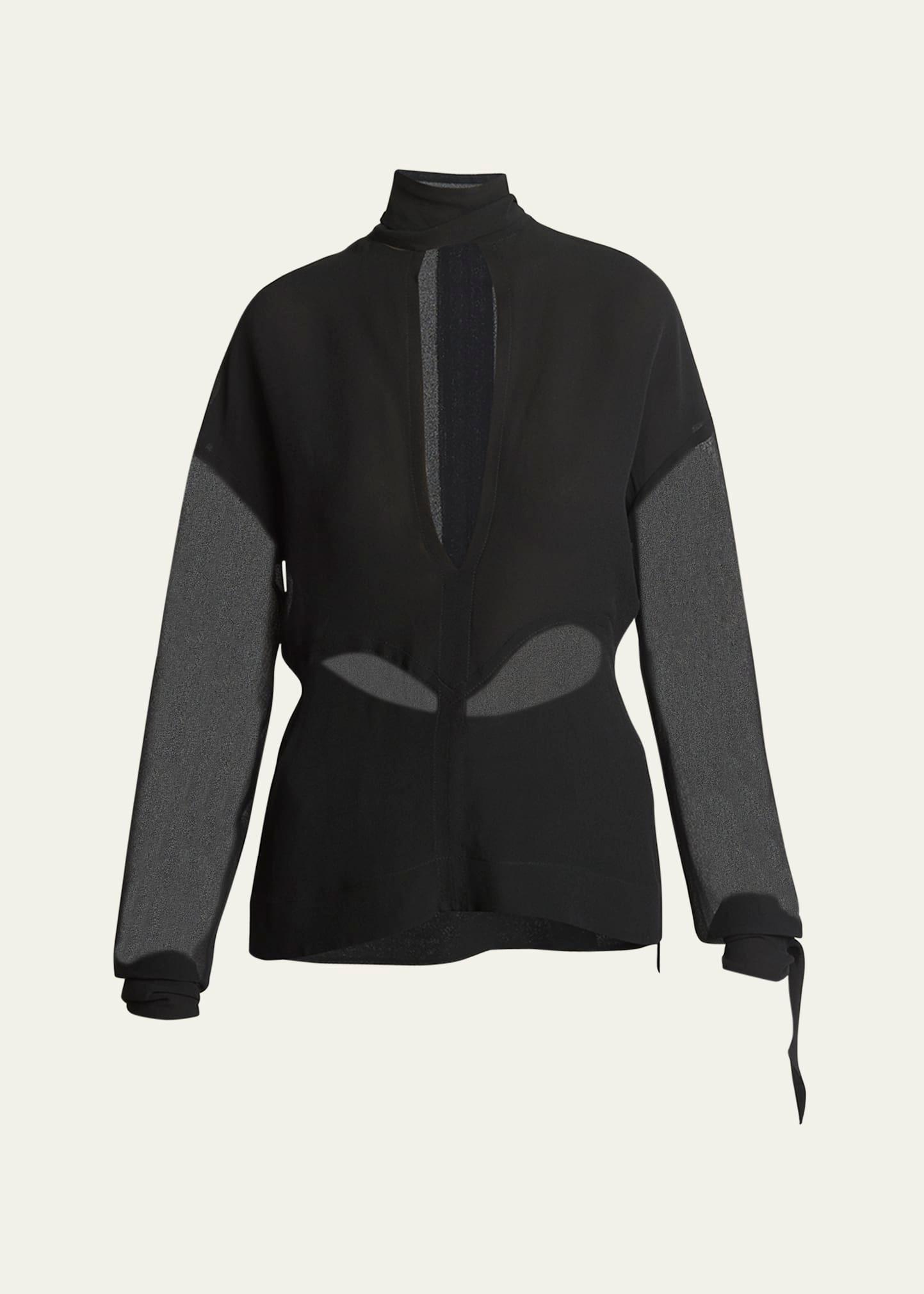 panelled tie-neck blouse