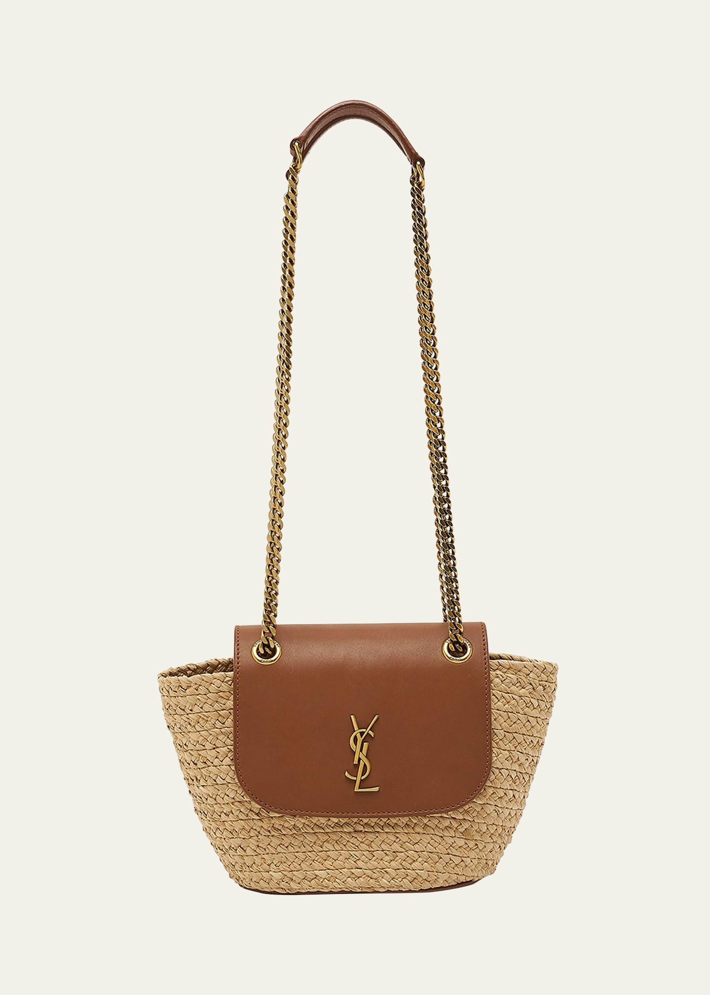 panier mini ysl flap crossbody basket bag in raffia