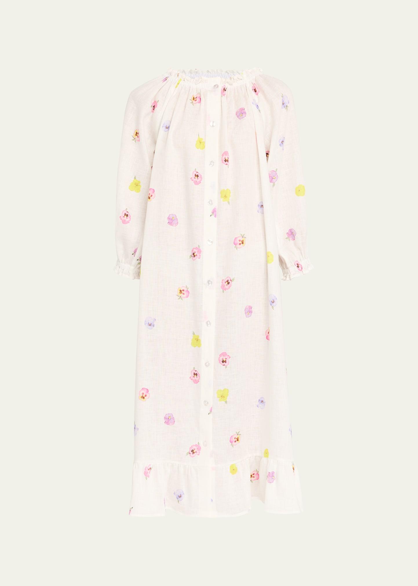 pansy-print linen loungewear midi dress