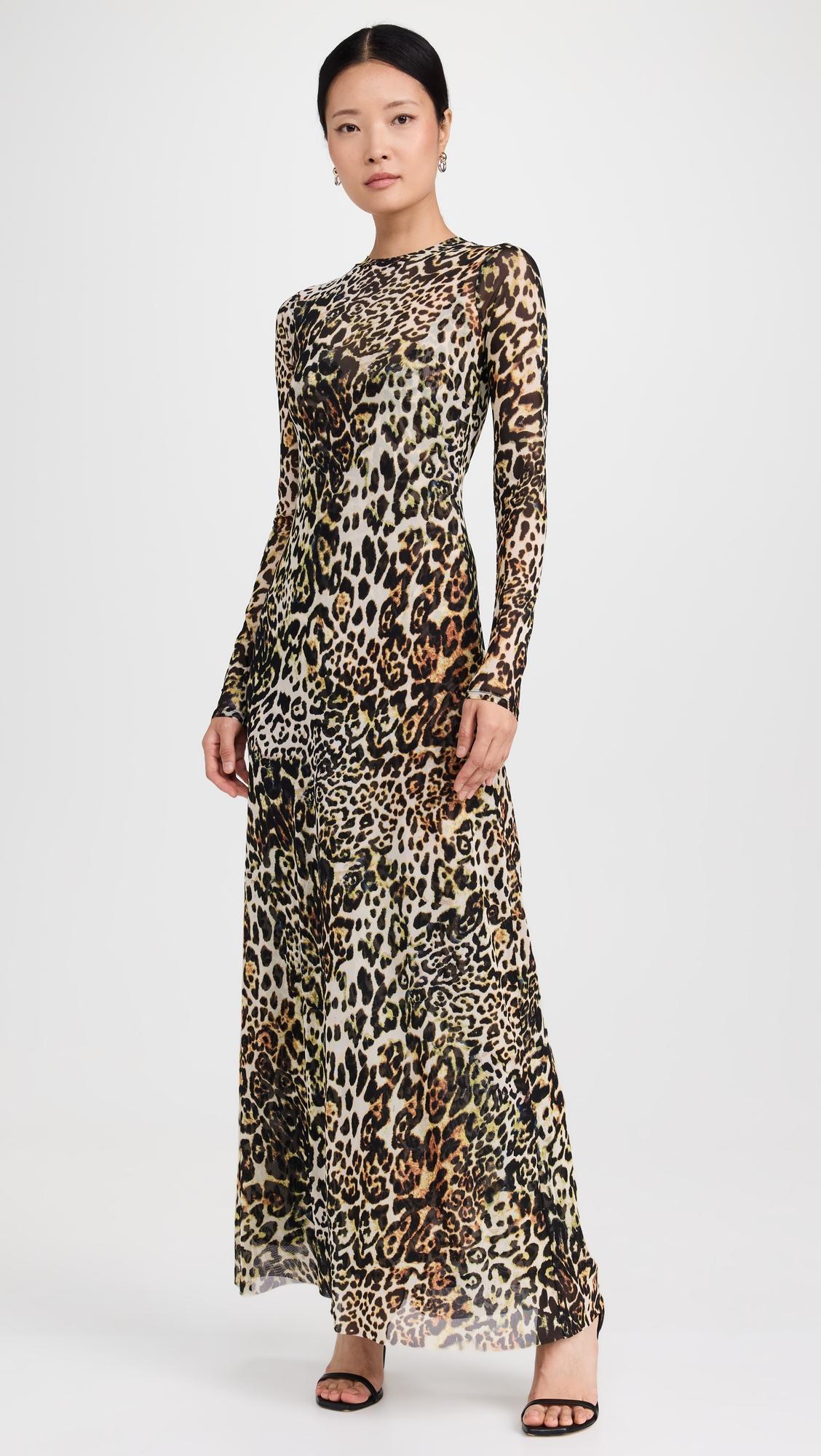 paola crewneck semi sheer dress with mesh slip