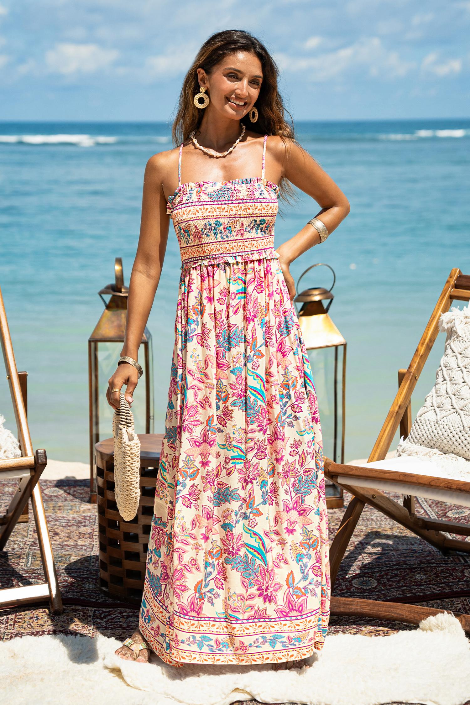 papaya punch floral maxi dress - l