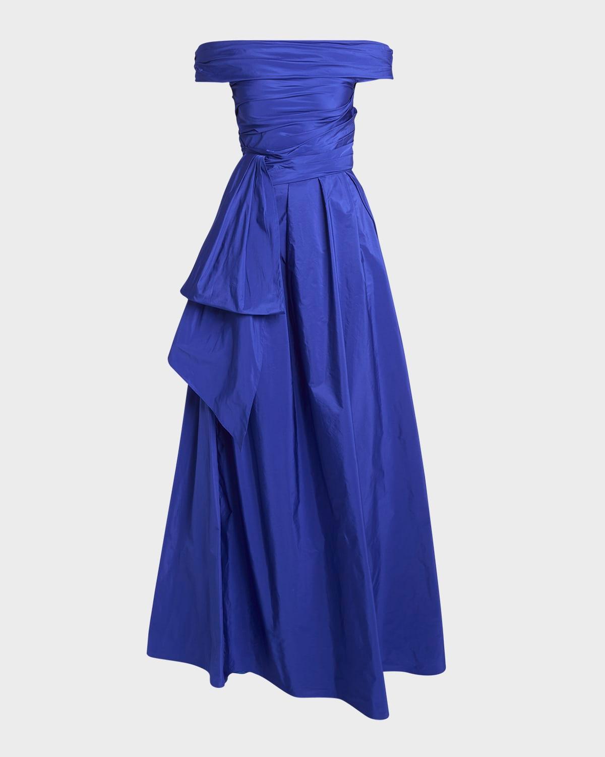 paper taffeta off-the-shoulder bow gown
