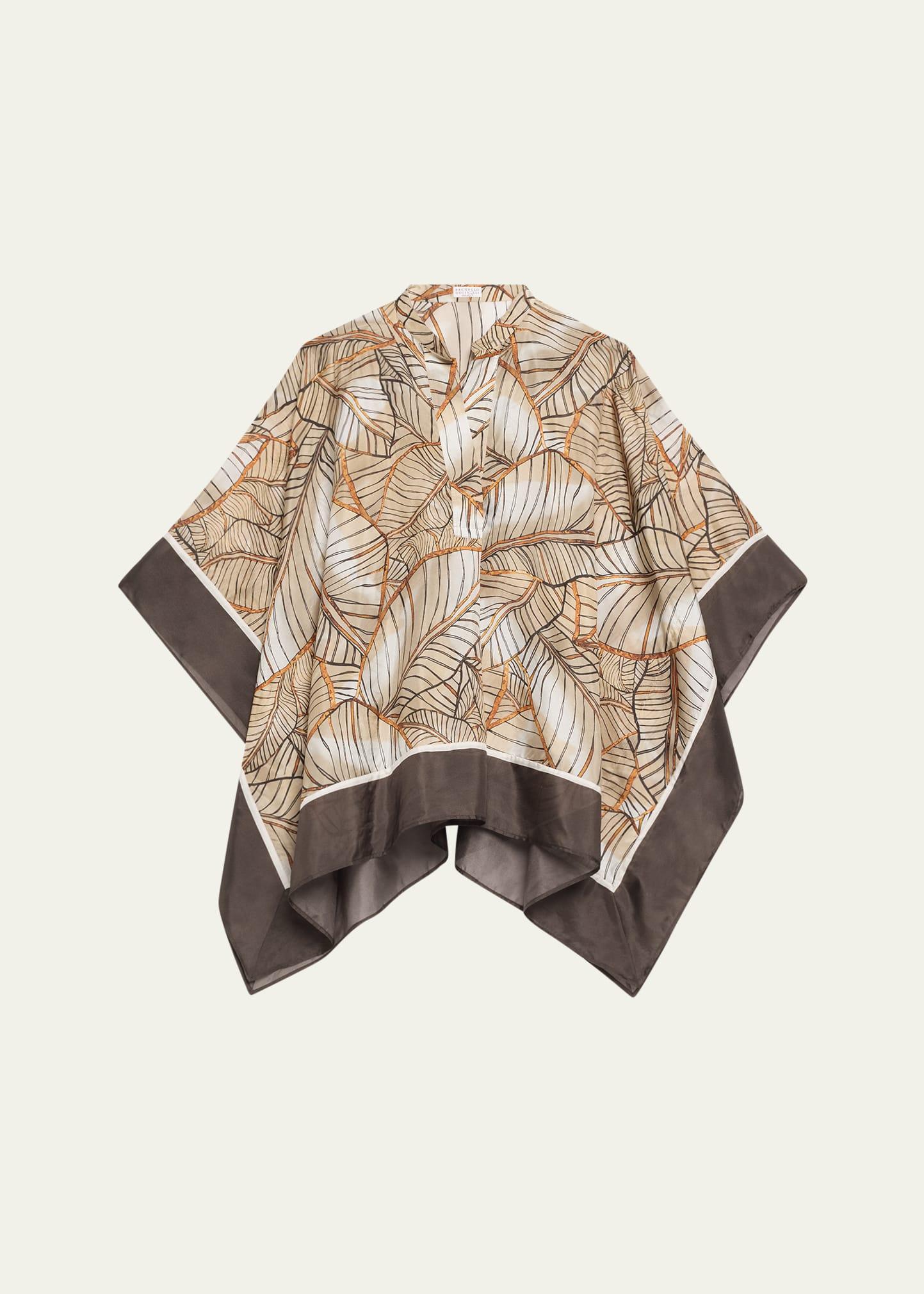 papyrus print ponge silk poncho